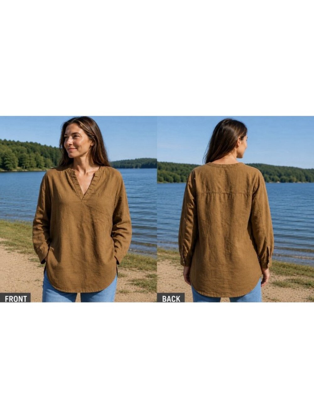 Vikolino Tunic Shirt Top L/XL Euro Washed Linen Oversized Brown Lagenlook NEW